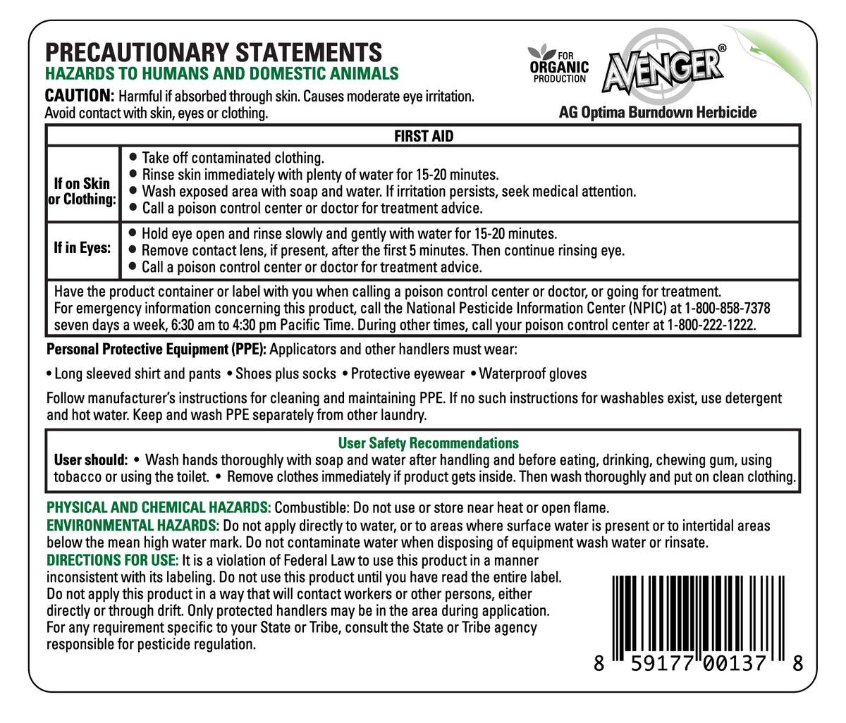 manage herbicide label Avenger® | AG Optima Burndown Herbicide | Concentrate