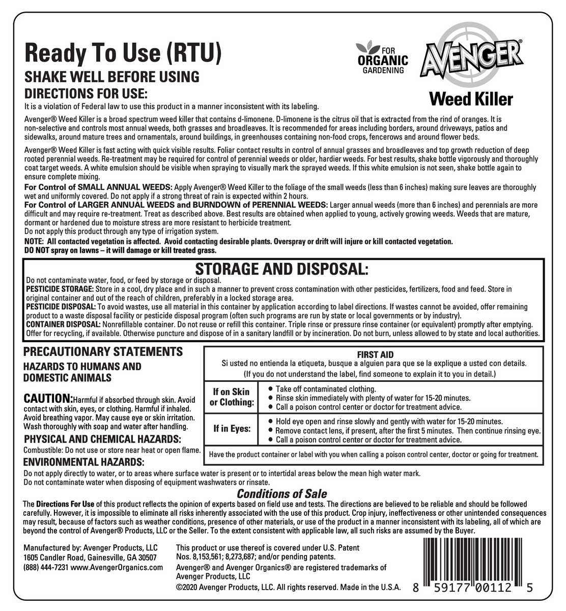 Avenger® Weed Killer ReadyToUse 1 gal. Avenger® Organics